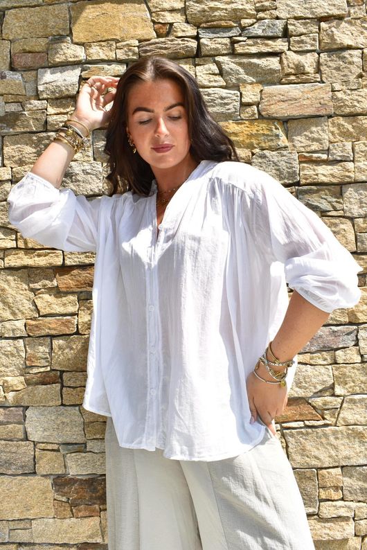 Shayle Indian Cotton Smock Shirt White